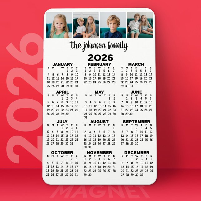 Íman Calendário de Visualização do cheio com 4 fotos (2026 Calendar Magnet)