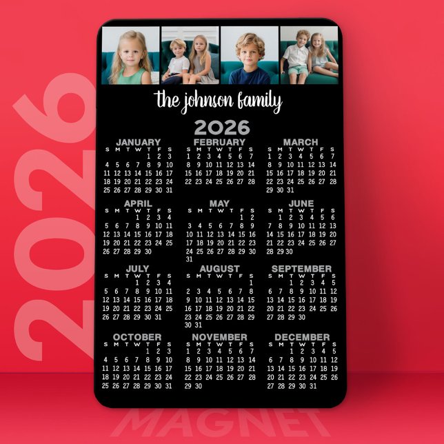 Íman Calendário de Visualização do cheio com 4 fotos (2026 Calendar Magnet)