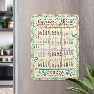 Íman Calendário do Ano de 2025 Arte Nova Vitoriana Pe
