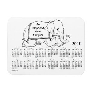 Íman Calendário do elefante 2019 branco pelo ímã de