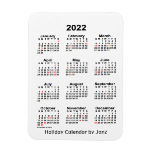 Íman Calendário do feriado de 2022 brancos pelo ímã
