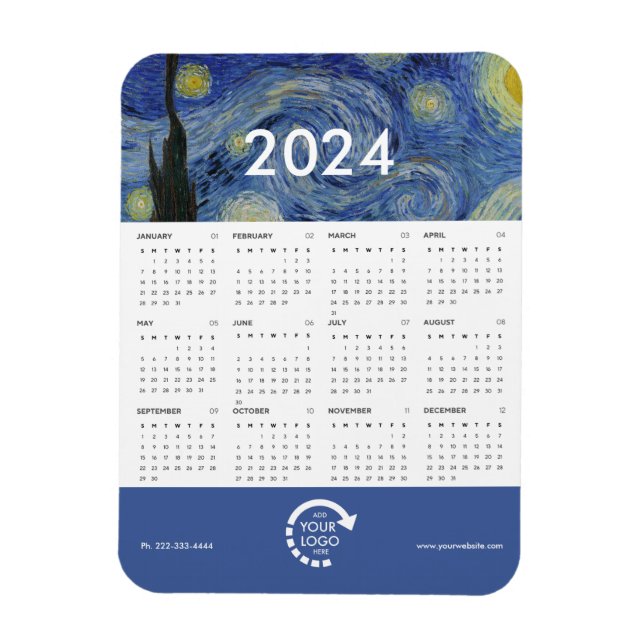 Íman Calendário do logotipo comercial Starry Night Van  (Vertical)