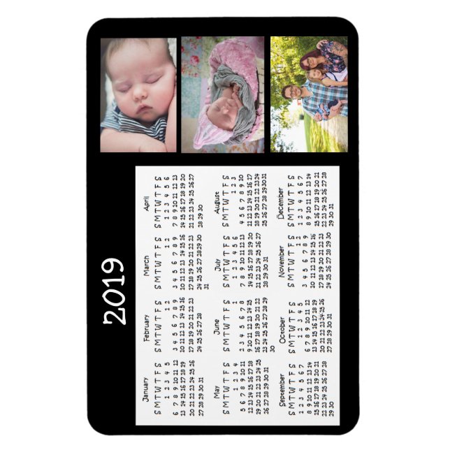 Íman Calendário do Miniímã Preto de Foto Personalizado  (Vertical)