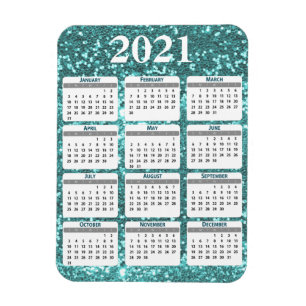 Íman Calendário do Sparkle do Glitter Glitter 2021 de
