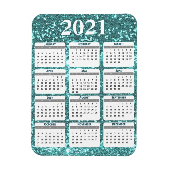Íman Calendário do Sparkle Glitter de 2021 - Ano do Che (Vertical)