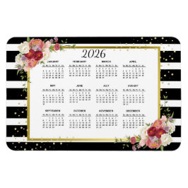 Íman Calendário Dourado Floral com Striped White Preta