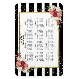 Íman Calendário Dourado Floral com Striped White Preta 