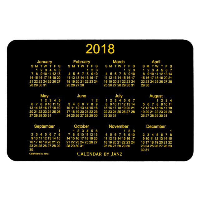Íman Calendário Dourado Neon 2018 por Janz 4x6 Magnet (Horizontal)