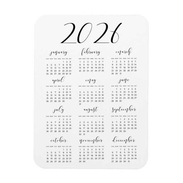 Íman Calendário elegante simples 2025 (Vertical)