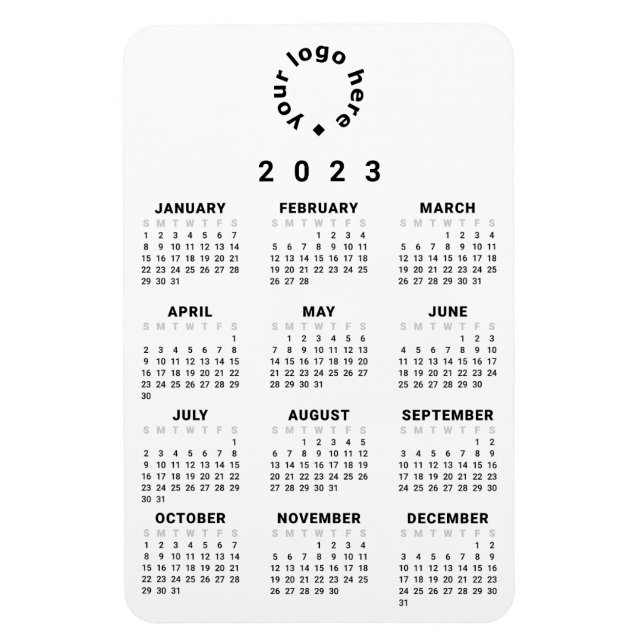 Íman Calendário geral 2023 com logotipo personalizado (Vertical)