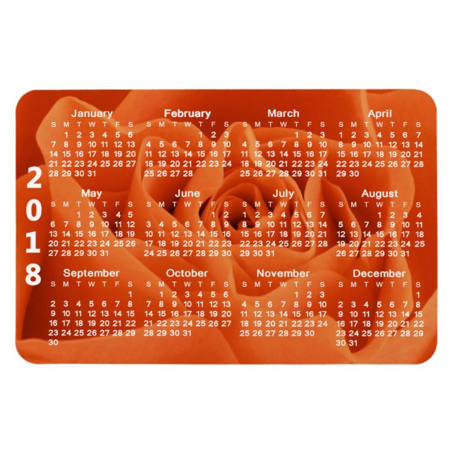 Íman Calendário Laranja Rosa 2018 (Horizontal)
