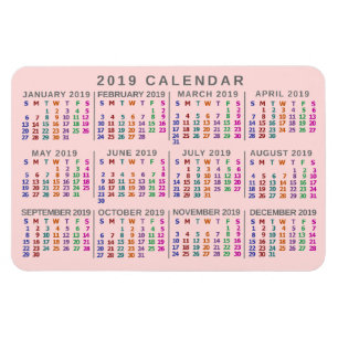 Íman Calendário Mensal 2019 Ano - Cor Rosa