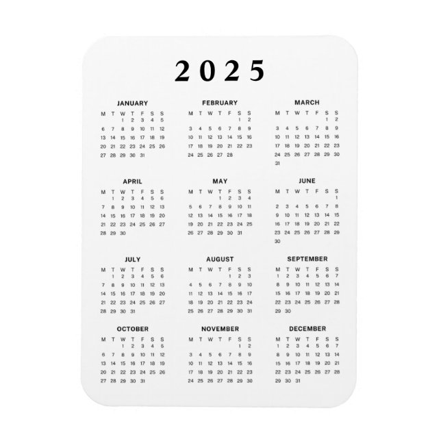 Íman Calendário Mensal 2025 (Vertical)