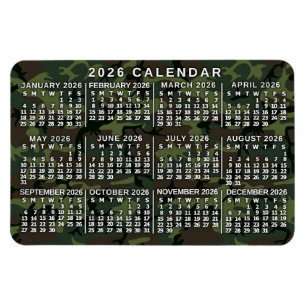 Íman Calendário Mensal Anual 2026 Camuflagem Verde