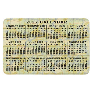 Íman Calendário Mensal Anual 2027 Mapa Antigo Impressão