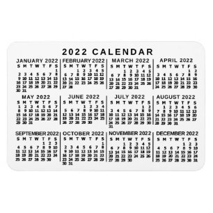 Íman Calendário Mensal Branco e Preto 2022 Ano
