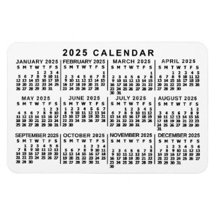 Íman Calendário mensal clássico branco e preto 2023 ano