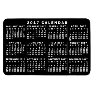 Íman Calendário Mensal de 2017 Preto e Branco Clássico