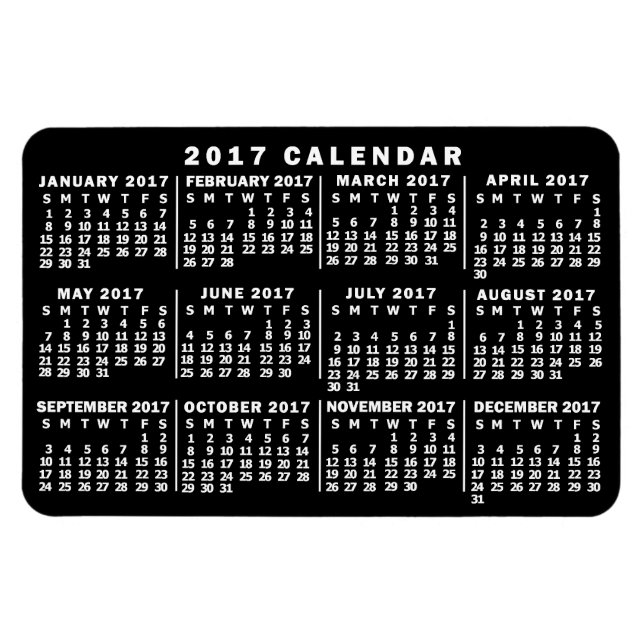 Íman Calendário Mensal de 2017 Preto e Branco Clássico (Horizontal)