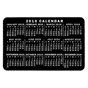 Íman Calendário Mensal de 2018 Preto e Branco Clássico