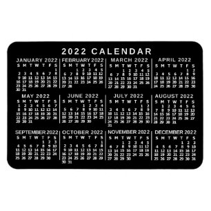 Íman Calendário Mensal de 2022 Preto e Branco Clássic