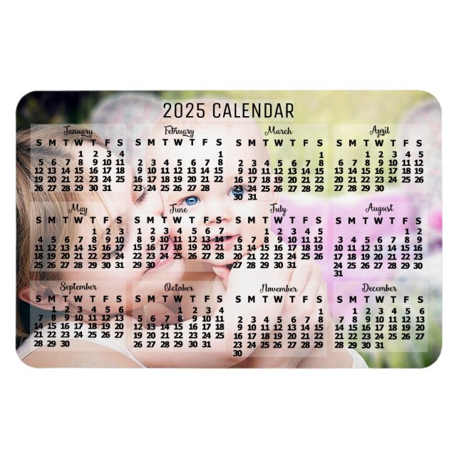 Íman Calendário Mensal de 2025 Anos Preto Adicionar Fot (Horizontal)