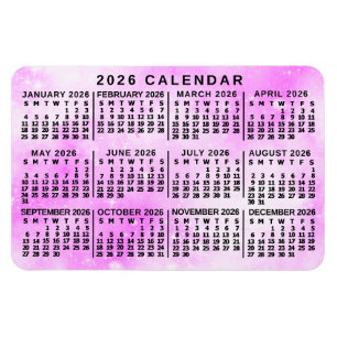 Íman Calendário Mensal do Ano 2026 Estrelas Aquarela Ro