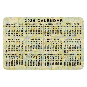 Íman Calendário Mensal do Ano 2026 Mapa Antigo Impressã