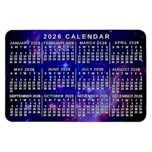 Íman Calendário Mensal do Ano 2026 Nébula Espaço Exteri
