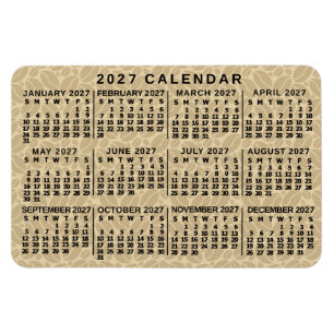 Íman Calendário Mensal do Ano 2027 Café Bege Claro