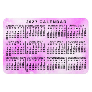 Íman Calendário Mensal do Ano 2027 Estrelas Aquarela Ro