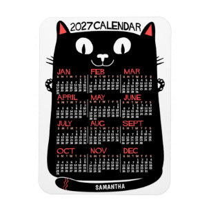 Íman Calendário Mensal do Ano de 2025 Gato Preto de Mea
