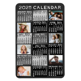 Íman Calendário Mensal do Ano de 2025 Mod Preto Colagem