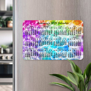 Íman Calendário Mensal do Ano de 2025 Tiedye Hippie Arc