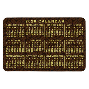 Íman Calendário Mensal do Ano de 2026 Grãos de Café Esc