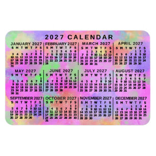 Íman Calendário Mensal do Ano de 2027 Tinta com Efeito