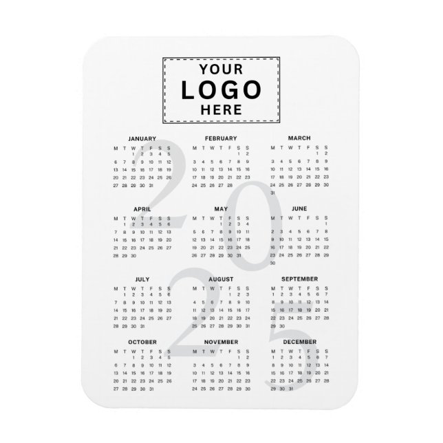 Íman Calendário Mensal Mínimo do Logotipo 2025 (Vertical)