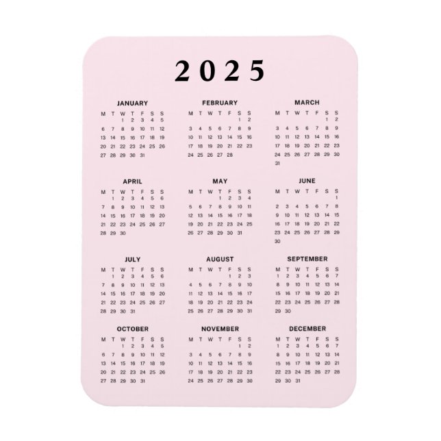 Íman Calendário Mensal Rosa 2025 (Vertical)
