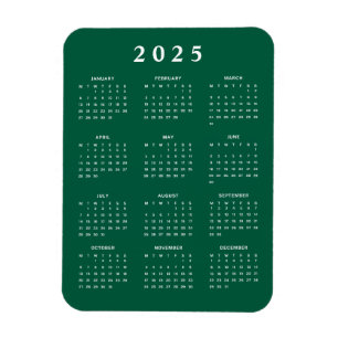 Íman Calendário Mensal Verde de 2025