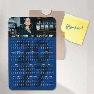 Íman Calendário Minimalista de Férias Foto Azul Simples