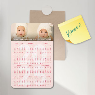 Íman Calendário Minimalista de Rosa Simples 2027 Foto d