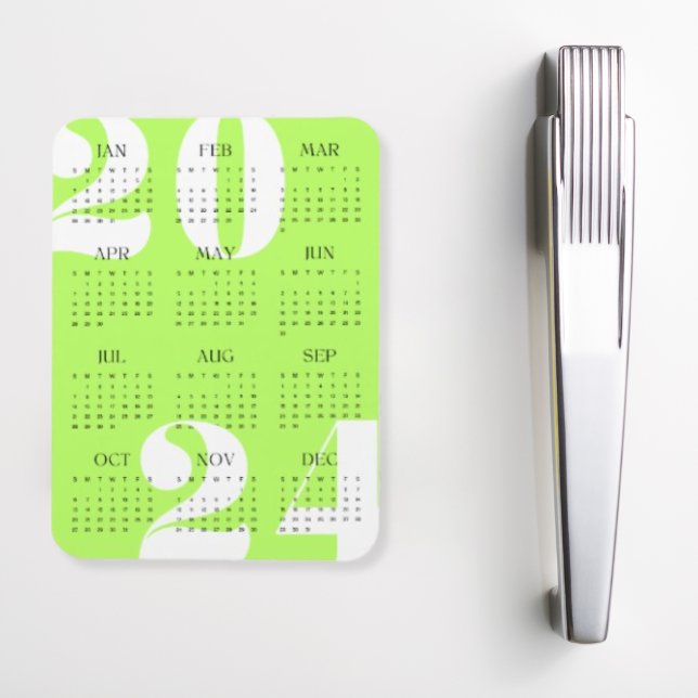 Íman Calendário Minimalista Neon Green Black 2024 (Criador carregado)