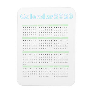 Íman Calendário Mínimo do Imã Azul Pastel Verde 2023