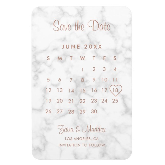 Íman Calendário Moderno Mármore Rosa Dourado Salve a Da (Vertical)