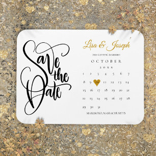 Íman Calendário Ouro Amor Coração Casamento Salve a Dat
