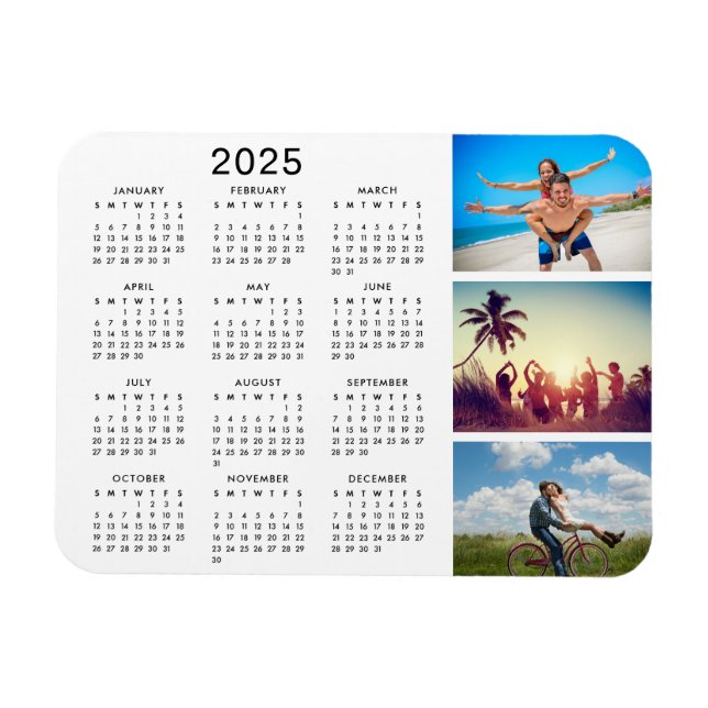 Íman Calendário Personalizado de Colagem de Fotografias (Horizontal)