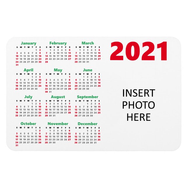 Íman Calendário Personalizado de Foto 2021 | Vermelhos  (Horizontal)