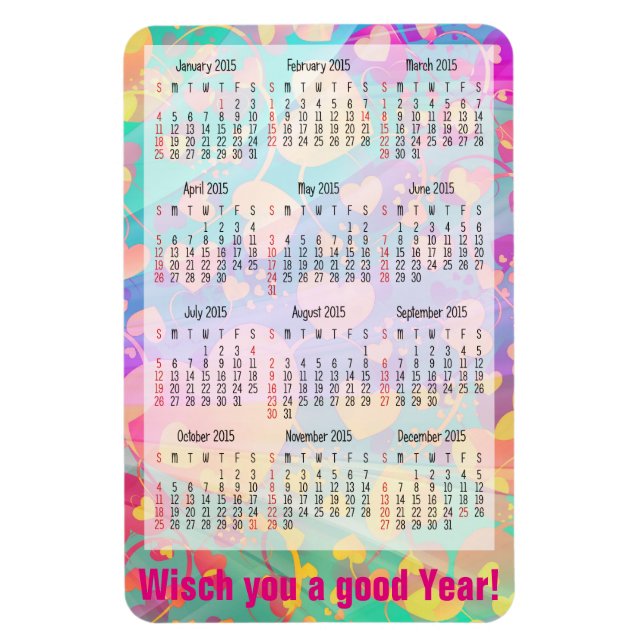 Íman Calendário personalizado + sua própria foto/backgr (Vertical)