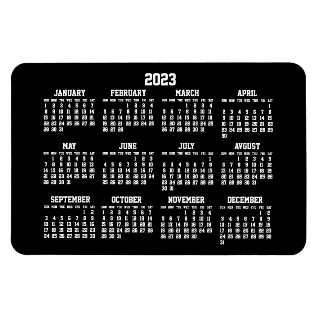 Íman Calendário Preto 2023 Grandes Magnets Flexíveis (Horizontal)