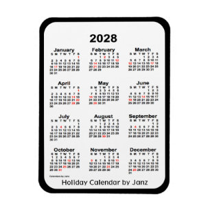 Íman Calendário preto do feriado 2028 pelo ímã de Ja